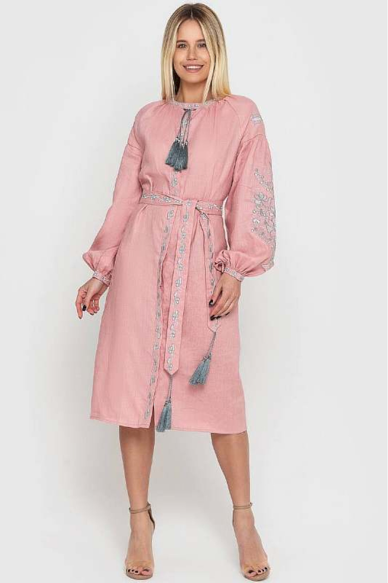 Pink embroidered dress Tree of life